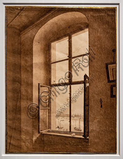 Caspar David Friedrich, "Vista dallo studio dell'artista, finestra di sinistra"; 1805-6, grafite e seppia su carta.