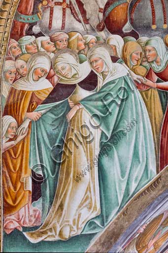 Clusone, Oratorio dei Disciplini o di San Bernardino, interno, affreschi sulla "Vita di Gesù" (1471),  dell'artista clusonese Giacomo Borlone De Buschis: particolare della Crocifissione.