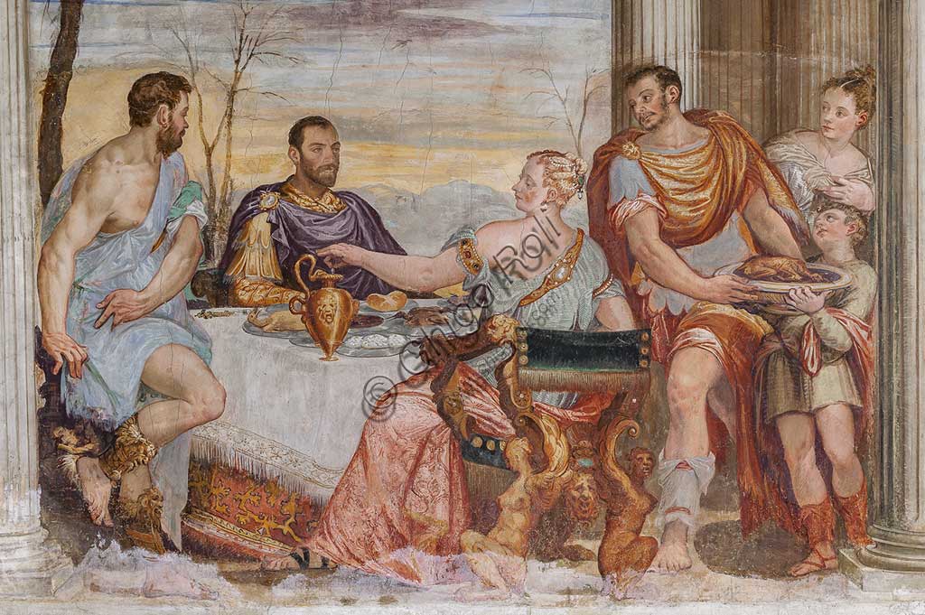 Thiene, Villa Porto Colleoni (conosciuta anche come Castello di Thiene), Camerone: "Il convitto di Cleopatra", affreschi di Giovanni Antonio Fasolo (ca. 1560-1565). Particolare.