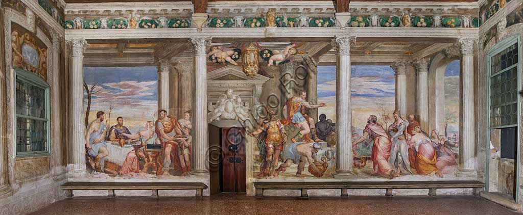 Thiene, Villa Porto Colleoni (conosciuta anche come Castello di Thiene), Camerone: "Il convitto di Cleopatra", affreschi di Giovanni Antonio Fasolo (ca. 1560-1565).