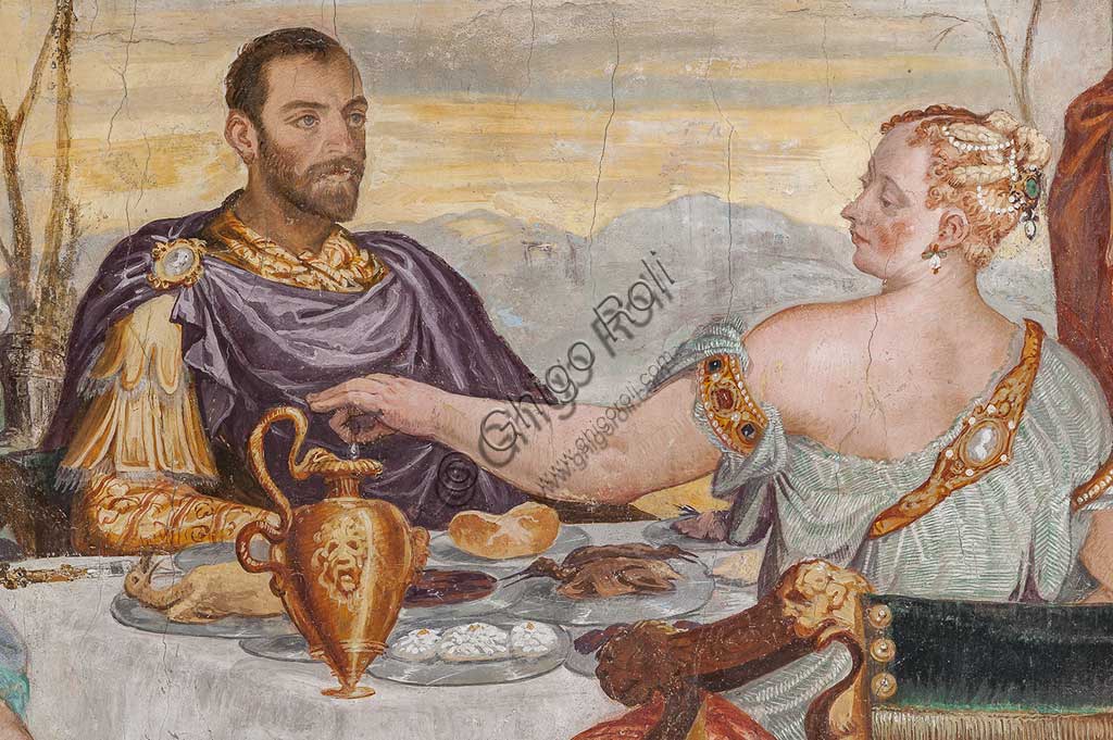 Thiene, Villa Porto Colleoni (conosciuta anche come Castello di Thiene), Camerone: "Il convitto di Cleopatra", affreschi di Giovanni Antonio Fasolo (ca. 1560-1565). Particolare.