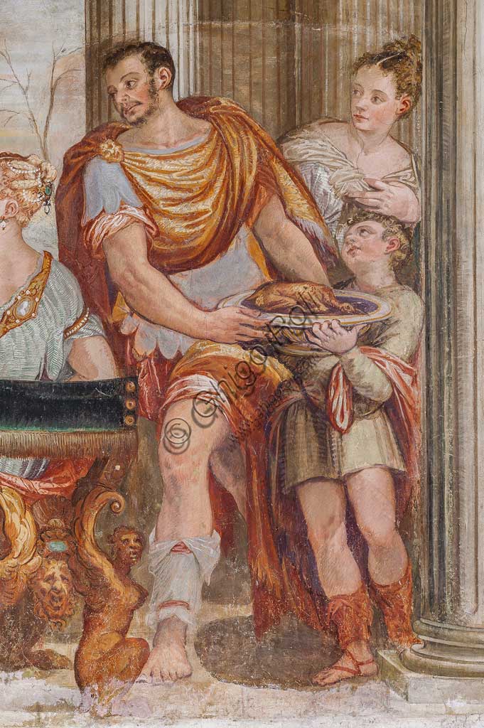 Thiene, Villa Porto Colleoni (conosciuta anche come Castello di Thiene), Camerone: "Il convitto di Cleopatra", affreschi di Giovanni Antonio Fasolo (ca. 1560-1565). Particolare.