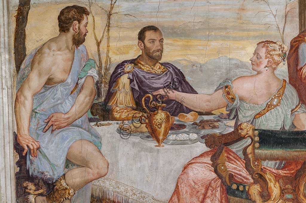 Thiene, Villa Porto Colleoni (also known as Castle in Thiene), Camerone: "The Banquet of Cleopatra", frescoes by Giovanni Antonio Fasolo (c. 1560-1565). Detail.