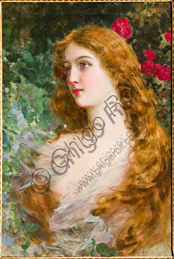 Collezione Assicoop Unipol:  Gaetano Bellei (1857 - 1922), "Volto di ragazza". OIio su tela, cm 74,5 x 50,5.