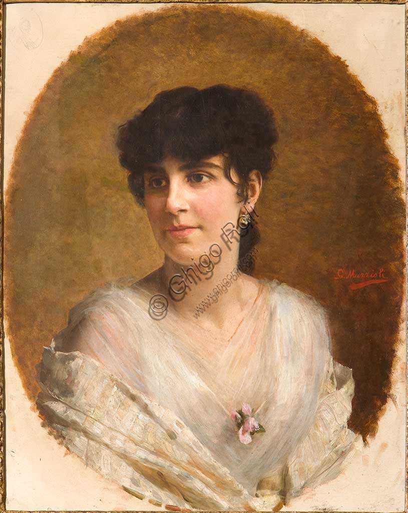 Collezione Assicoop - Unipol: Giovanni Muzzioli (1854-1894), "Volto di Ragazza". Olio su tela, cm. 68x53.