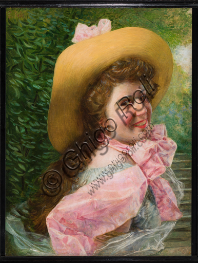 Gaetano Bellei, (1857-1922): "Girl's Face"; oil painting on canvas, cm. 68 × 50.