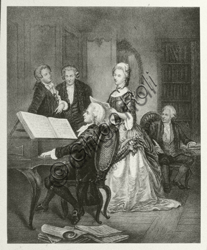  "Wolfgang Amadeus Mozart e il soprano austriaco Caterina Maddalena Giuseppa Cavalieri , nata Katharina Magdalena Josepha Cavalier". Incisione.