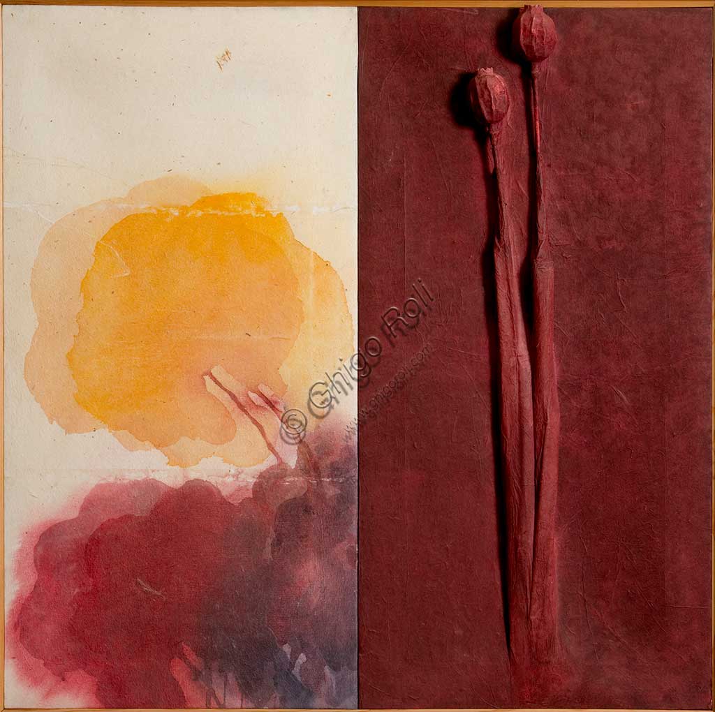 Assicoop - Unipol Collection: Davide Benati (1949-), "Saffron", Mixed media on canvas, cm. 100x100.