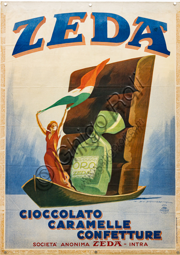 “Zeda cioccolato caramelle confetture”, illustrazione per manifesto pubblicitario di Marcello Dudovich, 1932, cromolitografia su carta.